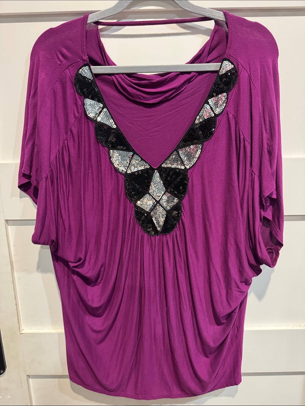Ing Purple Drape Tunic with Black & Silver Sequin Detail
